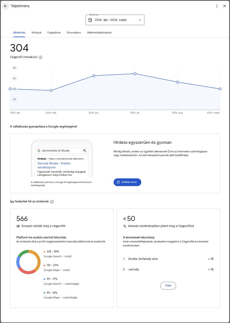 Varroda Bicske Google Business analytics
